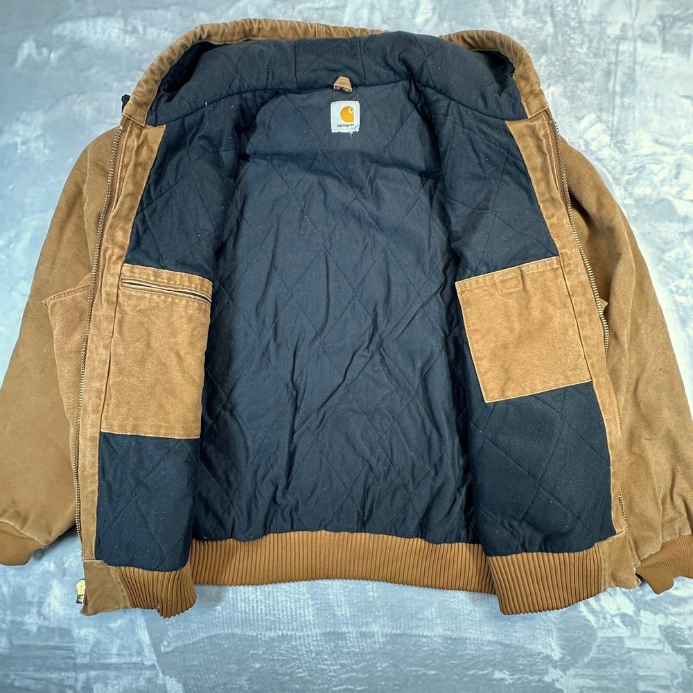 Carhartt Jacket Mens 2XL Brown J130 Sandstone Active Hooded Quilted Flannel Line - Picture 2 of 7